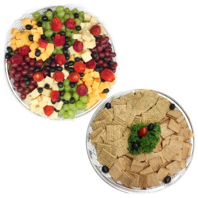 Platter of fruit/cheeses, and platter of crackers